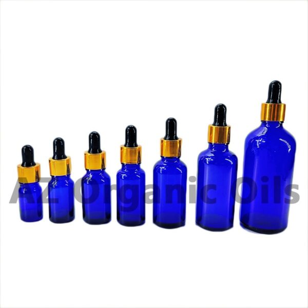 Blue glass bottles with dropper